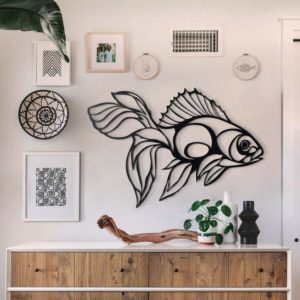 Golden Fish wall art laser-cut 8 different colours 5 mm thick (MDF) wood 72cm (W) x 50cm (H) Strand Cape Town info@robomojo.co.za 061 150-5584
