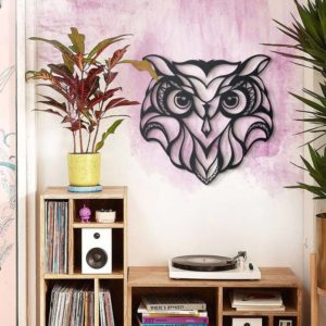 Owl wall art laser-cut 8 different colours 5 mm thick (MDF) wood 50cm (W) x 49cm (H) Strand Cape Town info@robomojo.co.za 061 150-5584