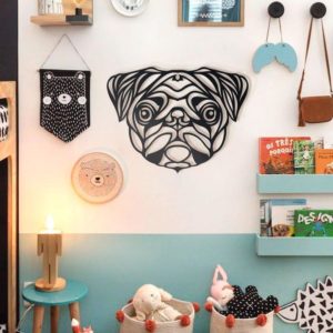 Pug wall art laser-cut 8 different colours 5 mm thick (MDF) wood 65cm (W) x 48cm (H) Strand Cape Town info@robomojo.co.za 061 150-5584